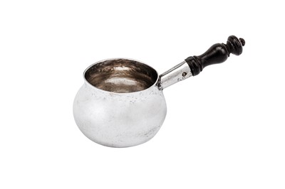 Lot 239 - A George II silver ‘toy’ miniature brandy pan, London circa 1730 by I.D crowned, for Josiah Daniel II (first reg. 22nd Feb 1714)