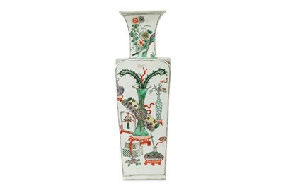 Lot 327 - A CHINESE FAMILLE VERTE SQUARE-SECTION VASE.