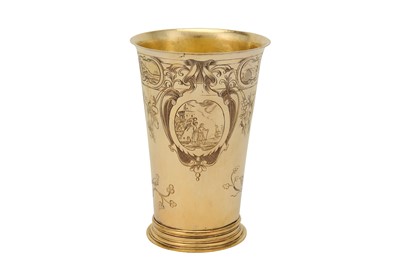 Lot 251 - A Fredrick I early to mid-18th century Swedish silver gilt beaker, Kalmar circa 1730 by EV (?)
