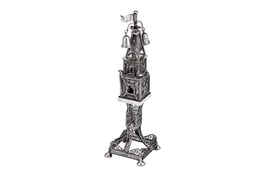 Lot 558 - Judaica - A mid-19th century Austrian 800 standard silver filigree spice tower (besamin), Brno circa 1869-71 by Emanuel Eisler (1838-1914)