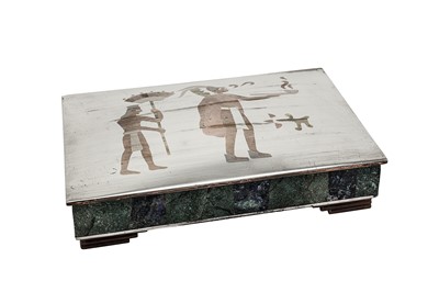Lot 320 - A mid-century Mexican silver, hardstone and mixed metal cigarette box, Taxco circa 1950 by Los Castillo (est. 1939)