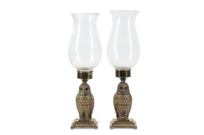 Lot 173 - A pair of 20th century silver plated owl storm lanterns