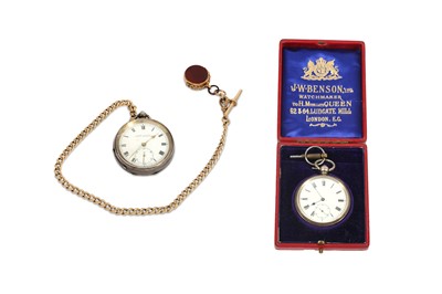 Lot 88 - A 9ct GRADUATED ALBERT CHAIN AND TWO POCKET WATCHES