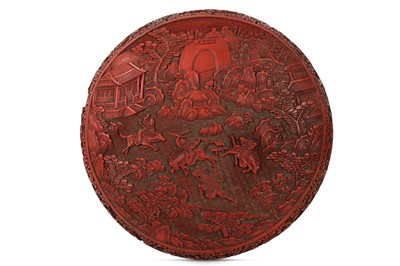 Lot 235 - A LARGE CHINESE CINNABAR LACQUER CIRCULAR BOX AND COVER.