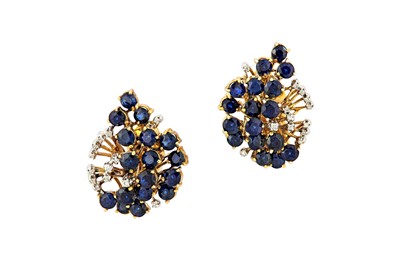 Lot 50 - A pair of sapphire and diamond earrings