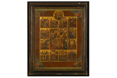 Lot 190 - A 19th century Russian Orthodox Feast Day icon with silver gilt Oklad