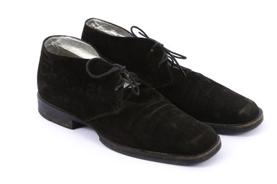 Lot 84 - Chanel Black Suede Oxford Lace Up Bootie - Size 39.5