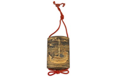 Lot 682 - A JAPANESE GOLD LACQUER INRO