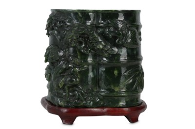 Lot 560 - A CHINESE SPINACH GREEN JADE DOUBLE 'BAMBOO' VASE.