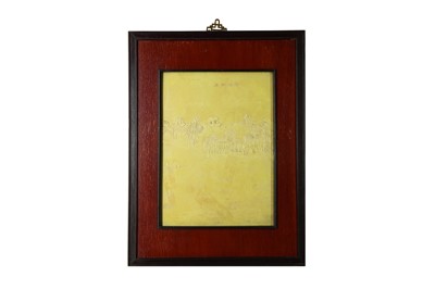 Lot 533 - A CHINESE LEMON-YELLOW BISCUIT 'LANDSCAPE' PLAQUE.