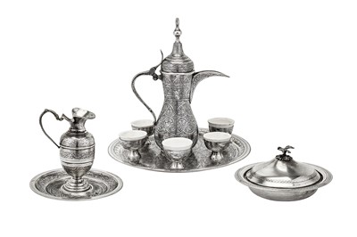 Lot 300 - A late 20th century Egyptian 900 standard silver Turkish coffee set, circa 1985