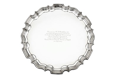 Lot 457 - A George V sterling silver salver, Sheffield 1932 by Thomas Bradbury & Sons