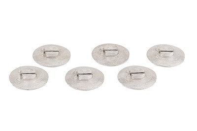 Lot 453 - A modern set of six Elizabeth II cast sterling silver novelty place card holders, London 2018 by E&J