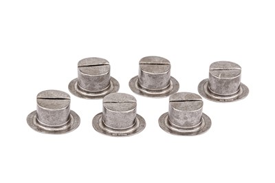 Lot 454 - A modern set of six Elizabeth II cast sterling silver novelty place card holders, London 2018 by E&J