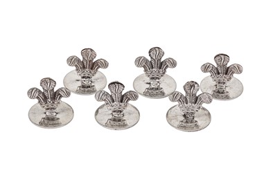 Lot 455 - A modern set of six Elizabeth II cast sterling silver place card holders, London 2017 by E&J