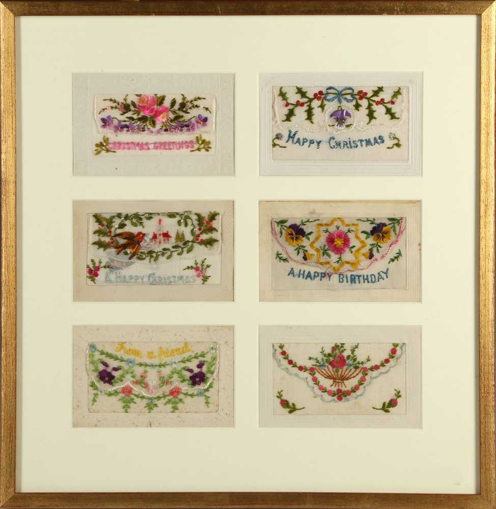 Lot 376 - Six vintage silk greetings cards (all in one...