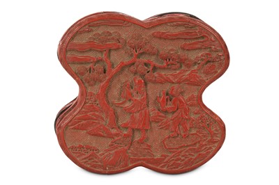 Lot 237 - A CHINESE CINNABAR LACQUER 'SCHOLAR AND ACOLYTE' BOX AND COVER.