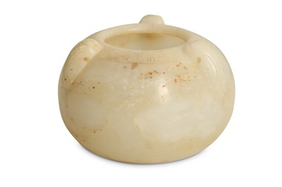 Lot 216 - A CHINESE CREAM JADE 'THREE CICADAS' BRUSHWASHER.