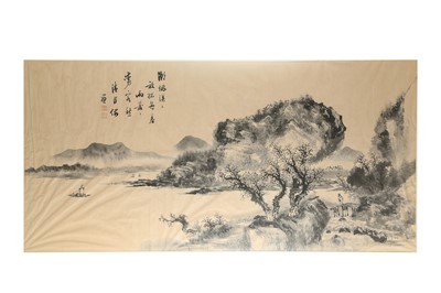 Lot 406 - LI KUIYUAN, A CHINESE INK ON PAPER FRAMED LANDSCAPE PAINTING.