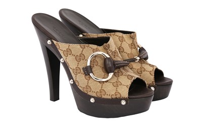 Lot 175 - Gucci Beige Monogram Horsebit Clogs - Size 38.5