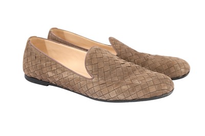 Lot 65 - Bottega Veneta Taupe Suede Intrecciato Loafer - Size 38