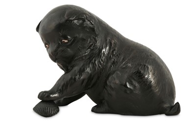 Lot 685 - A JAPANESE BRONZE OKIMONO OF A PUPPY.