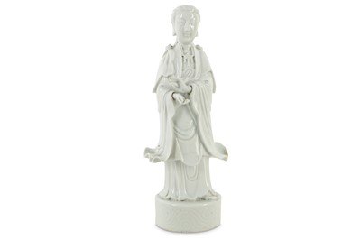 Lot 158 - A CHINESE BLANC-DE-CHINE FIGURE OF GUANYIN.