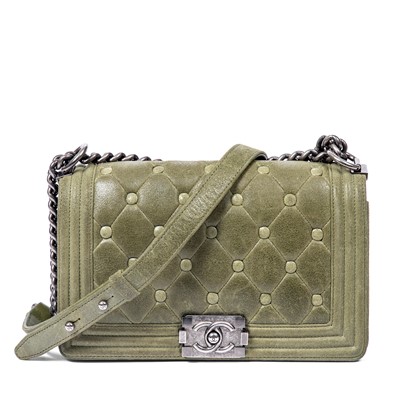 Lot 256 - Chanel Khaki Green Medium Boy Bag