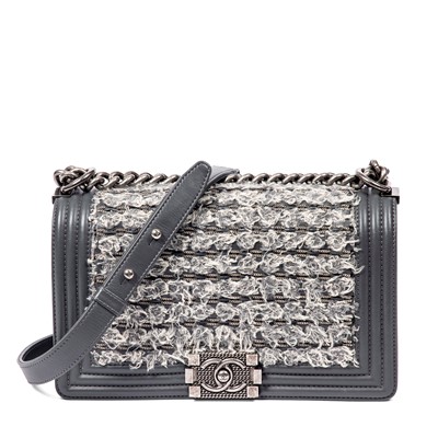 Lot 208 - Chanel Grey Tweed Medium Boy Bag