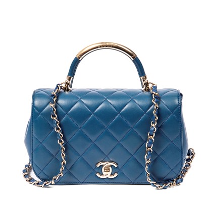 Lot 216 - Chanel Blue Quilted Top Handle Bag