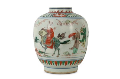 Lot 172 - A CHINESE FAMILLE VERTE 'IMMORTALS' LANTERN VASE.
