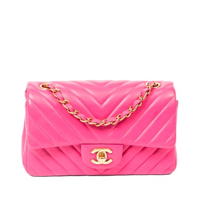 Lot 37 - Chanel Pink Chevron Quilted Mini Flap Bag