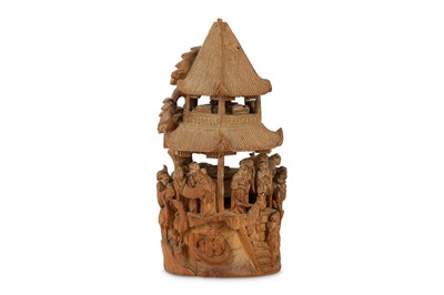 Lot 340 - A CHINESE BAMBOO 'IMMORTALS' PAGODA CARVING.