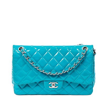 Lot 215 - Chanel Turquoise Blue Jumbo Double Flap Bag