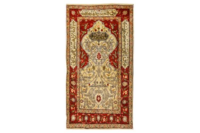Lot 50 - AN EXTREMELY FINE SILK & METAL THREAD HEREKE PRAYER RUG, TURKEY