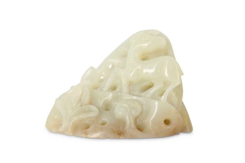 Lot 46 - A CHINESE WHITE JADE 'LONGEVITY' BOLDER.