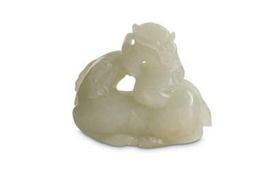 Lot 58 - A CHINESE WHITE JADE 'BOY AND RAM' CARVING.