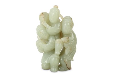 Lot 45 - A CHINESE PALE CELADON JADE 'THREE BOYS' GROUP.