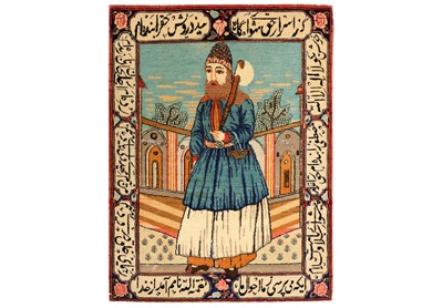 Lot 42 - A FINE ANTIQUE KASHAN DABIR PICTORIAL RUG, CENTRAL PERSIA