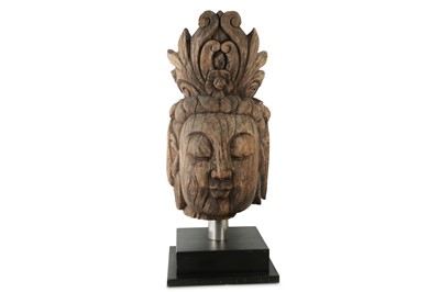 Lot 603 - A LARGE WOOD HEAD OF A BUDDHA.