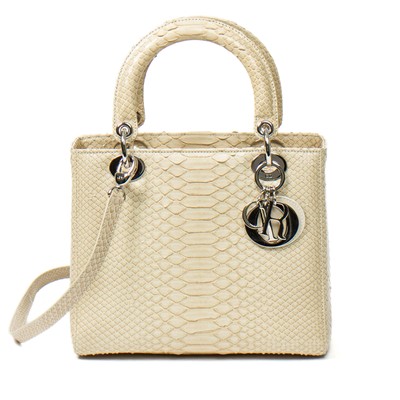 Lot 117 - Christian Dior Cream Python Medium Lady Dior
