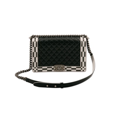 Lot 348 - Chanel Checkerboard Trim Medium Boy Bag