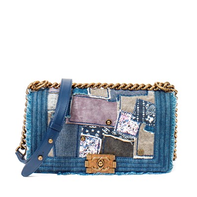 Lot 213 - Chanel Denim Patchwork Medium Boy Bag