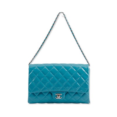 Lot 214 - Chanel Turquoise Blue Timeless Flap Clutch Bag