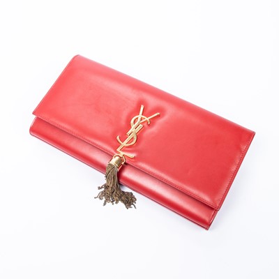 Lot 17 - Saint Laurent Red YSL Tassel Kate Clutch
