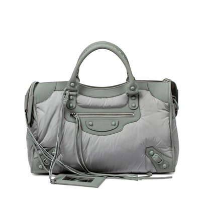 Lot 209 - Balenciaga Matte Grey Puffy Nylon Motorcycle City Bag