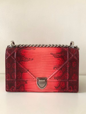 Lot 3 - Christian Dior Red Lizard Diorama Small Flap Bag