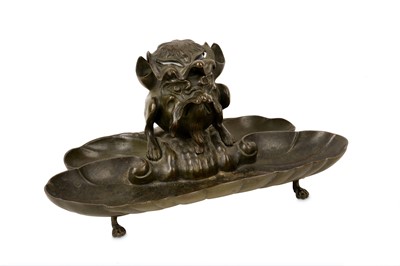 Lot 34 - A 19TH CENTURY BRONZE INKWELL FORMED AS A GROTESQUE BEAST