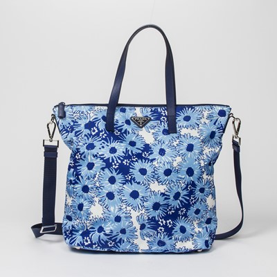 Lot 227 - Prada Floral Print Nylon and Leather Shopping Tote Bag