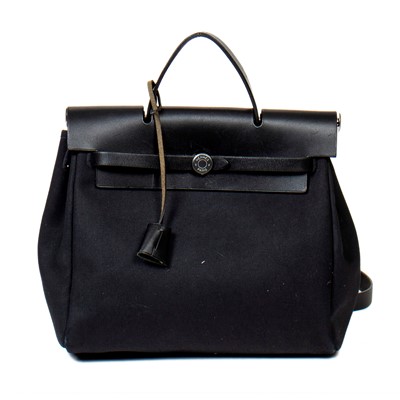 Lot 331 - Hermes Black Canvas and Leather Herbag Backpack PM